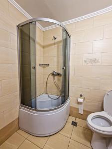 a shower in a bathroom with a toilet at Hotel Palma in Odesa