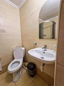 a bathroom with a toilet and a sink at Hotel Palma in Odesa