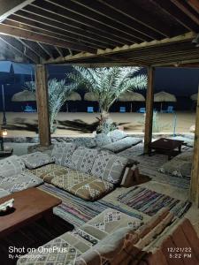 un gruppo di cuscini seduti su una spiaggia di Mermaid camp a Nuweiba