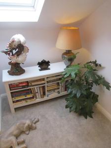 Carrick的住宿－Straleel South，一间房间,桌子上放着一盏灯和一棵植物