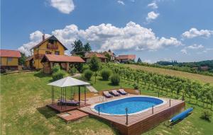 an aerial view of a house with a swimming pool at Amazing Home In Varazdinske Toplice With 3 Bedrooms, Outdoor Swimming Pool And Sauna in Varaždinske Toplice