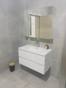 a bathroom with a white sink and a mirror at Zen Ô Spa in Charleroi