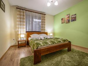 VisitZakopane - Crocus Apartment في زاكوباني: غرفة نوم بسرير ونافذة