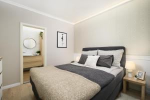 - une chambre avec un grand lit et un miroir dans l'établissement Best Downtown Apartman, à Budapest