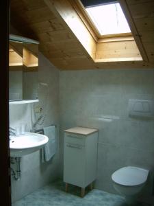 a bathroom with a sink and a toilet and a skylight at Roanerhof in San Genesio Atesino