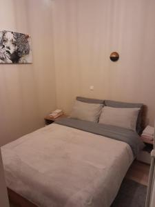 een bed in een kleine kamer met bij Gray Apartament 2 Pristina in Pristina
