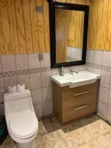 een badkamer met een wit toilet en een wastafel bij Casa Centro Dalcahue in Dalcahue
