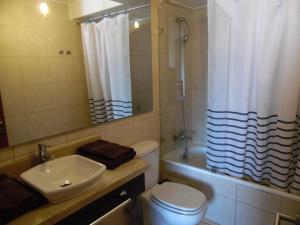 a bathroom with a sink and a toilet and a shower at Kuizi departamento Manuel Montt in Santiago