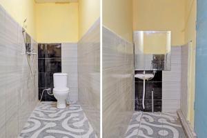 Duas fotografias de uma casa de banho com WC e lavatório. em OYO Life 92032 Utama Hotel & Karaoke em Trenggalek