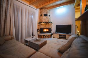 - un salon avec un canapé et une cheminée dans l'établissement Vila Pavle, à Bajina Bašta