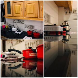 a kitchen with a stove with pots and pans at Spring Cottage (02) in Weligama