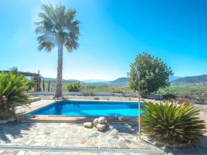 a swimming pool with a palm tree in a yard at B&B Casa Loré D'or in Alora