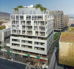 a rendering of a white building with trees on top at Modern'Blue - Gare Annemasse à 3min-Genève accès direct in Annemasse