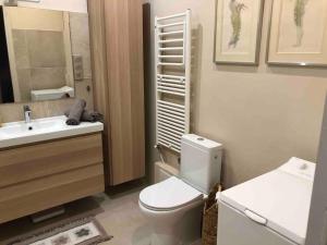 une salle de bain avec des toilettes blanches et un lavabo dans l'établissement Charmant et calme face gare centrale, à Nice 12 autres photos