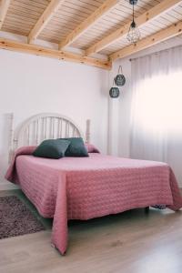 a bedroom with a pink bed with a pink blanket at Casa Beta in Buenavista del Norte