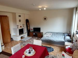 a living room with a bed and a table at Apartment Dream Pamporovo in Pamporovo