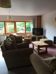 a living room with two couches and a tv at Woodview Lodge in Chesterfield