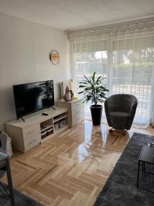 Televízia a/alebo spoločenská miestnosť v ubytovaní Apartman West - private parking place