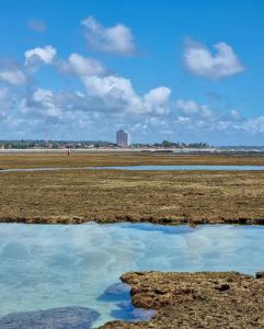 a beach with a pool of water on the ground at Casa 3quartos rota Maragogi Carneiros in São José da Coroa Grande