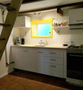 een keuken met een wastafel en een raam bij Klein Ni'jenhoes in Winterswijk