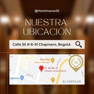 un signo que lee nitschica ulvagenotechnology con un mapa en Hotel Maceo 55 - Colonial Inn en Bogotá