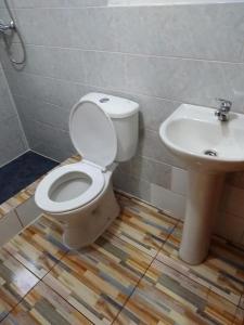 a bathroom with a toilet and a sink at Cabañas El_Nativo2 in Choshuenco