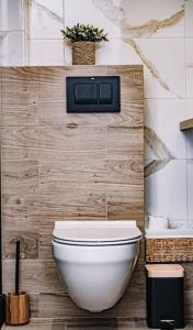 a bathroom with a white toilet in a room at Apartament blisko Czarnej Góry in Stronie Śląskie