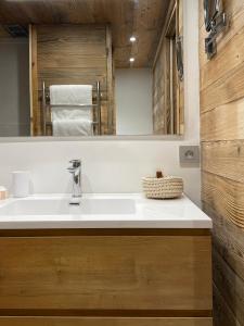 a bathroom with a sink and a mirror at Le Lodge de Molanes - Pra Loup 1500 in Pra-Loup