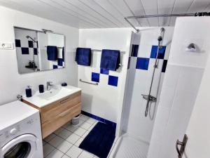 a bathroom with a sink and a shower at Superbe Type 2 - Cosy et Chaleureux in Bouguenais