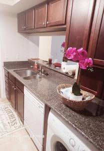 a kitchen with a sink and a washing machine at LV Get-Away 1bdroom condo sleeps 3 in Las Vegas