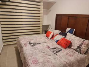 een slaapkamer met een bed met kussens erop bij Se renta por día departamento en el Centro in Mexico-Stad