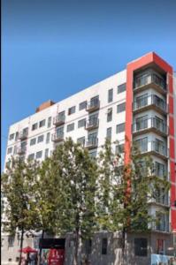 un grand bâtiment blanc avec des arbres devant dans l'établissement Se renta por día departamento en el Centro, à Mexico