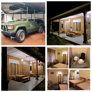 een collage van foto's met een groene truck en een huis bij Wilpattu Wildhideaway in Galkadawala