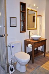 een badkamer met een toilet en een wastafel bij Ferienwohnung Mörlenbach Altstadt in Mörlenbach