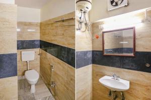 two pictures of a bathroom with a toilet and a sink at FabHotel Ashoka Inn in Kānpur +18 photos