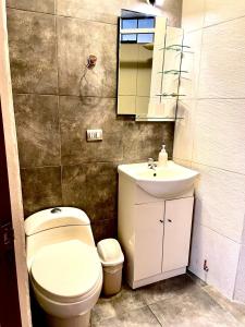 a bathroom with a toilet and a sink at Cálido Departamento en Chincha Alta in Chincha Alta