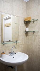 a bathroom with a sink and a mirror at Van egy ház in Erdőhorváti