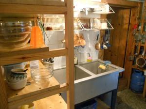 a kitchen with a sink and a refrigerator at Golden View Villa - Great place for vacations in Przesieka