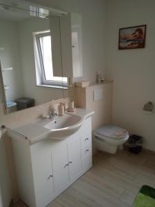 a bathroom with a sink and a toilet at Ferienwohnung Kleb in Malterdingen