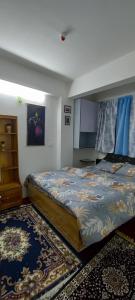 um quarto com uma cama grande e um tapete em Blue Valley Apartment em Darjeeling