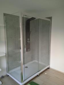 doccia con cabina in vetro in camera di Ferienwohnung Kleb a Malterdingen