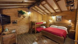 a bedroom with two beds in a log cabin at B&B Chalet in Abetone