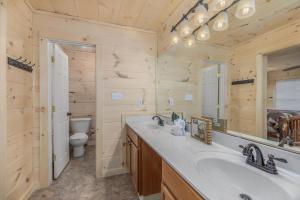 ein Badezimmer mit einem Waschbecken, einem WC und einem Spiegel in der Unterkunft Creekside #3580 in Cosby