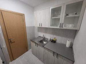 una piccola cucina con lavandino e porta di Apartman Ana a Žarkovo