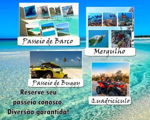 a collage of photos of the different places in the ocean at Suíte Trilha do Sol 2 in Arraial do Cabo