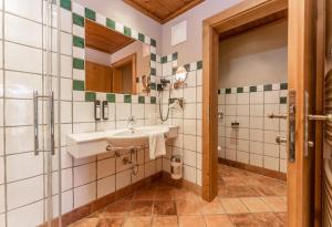 W łazience znajduje się umywalka i prysznic. w obiekcie Almwelt Austria w Schladming