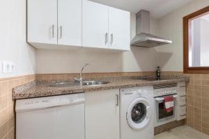 eine Küche mit einer Spüle und einer Waschmaschine in der Unterkunft Casa Carmen in Estepona