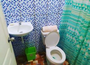 a small bathroom with a toilet and a sink at Rustic House Hostel in Moyogalpa