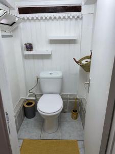 a small bathroom with a toilet in a room at Chez KAKINE in La Plaine des Palmistes