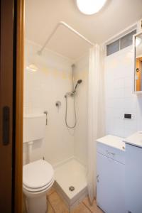ミラノにあるLoft in Tortonaのトイレとシャワー付きの白いバスルーム